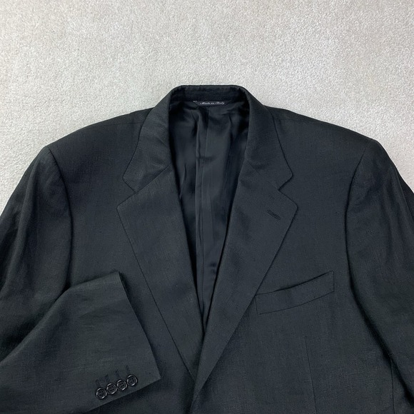 Canali Black 100% Linen Blazer Sport Coat Jacket 58 Made In Italy